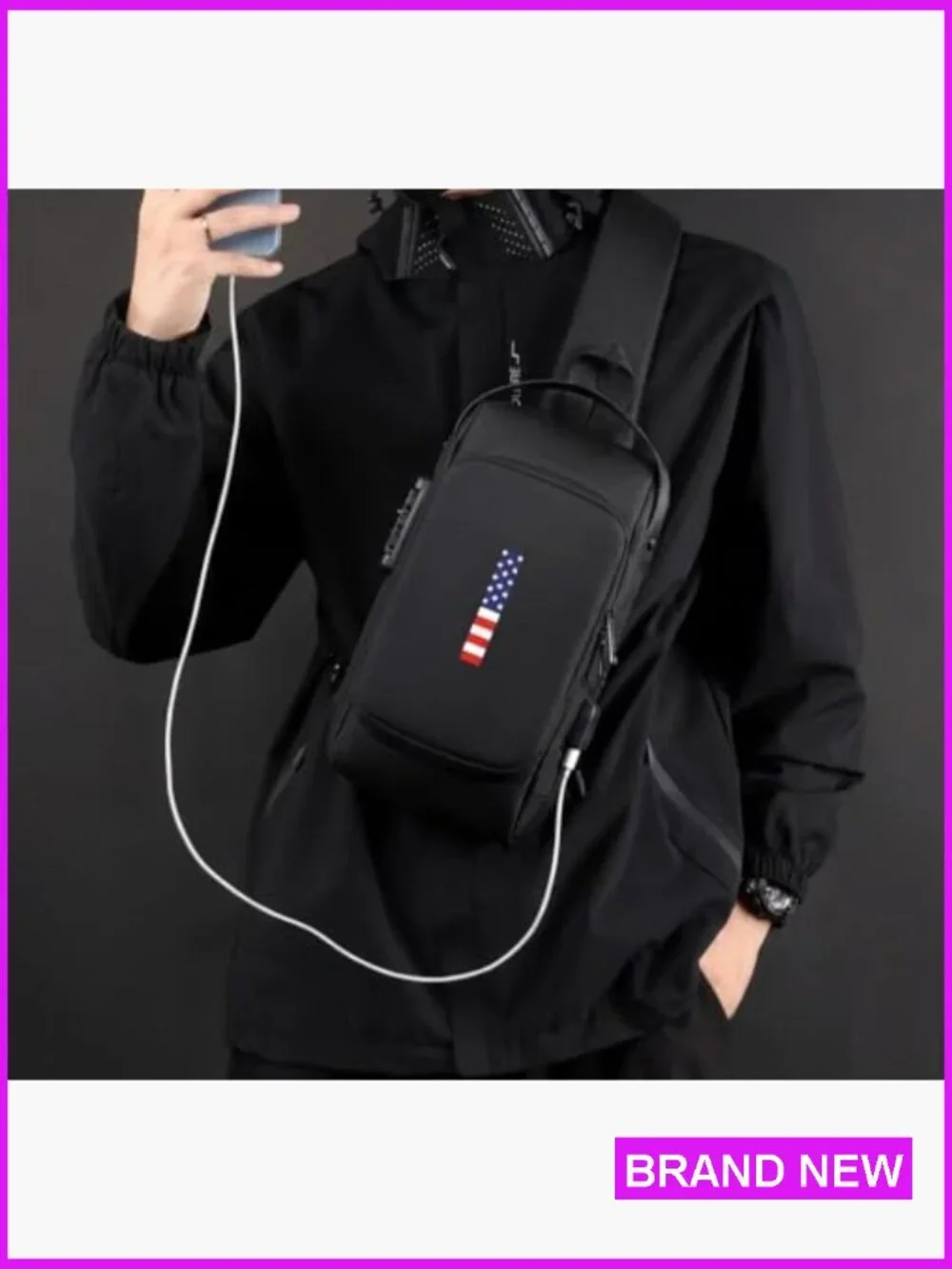 Anti-Theft Sling Bag Waterproof Crossbody Daypack with USB Charging Port & Lock